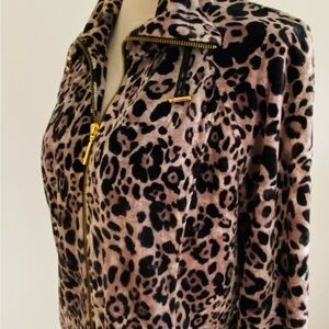 Jones NY Sport Women's Animal Print (Leopard) 100% Cotton Zip Jacket Size Medium
